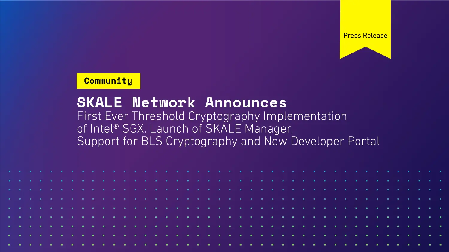 SKALE announces first ever threshold cryptography implementation Intel SGX, launch of SKALE Manager, support for BLS Cryptography and new developer portal. | SKALE
